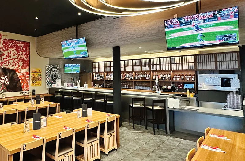 Live sports on TV screens at Tenkaippin Los Angeles